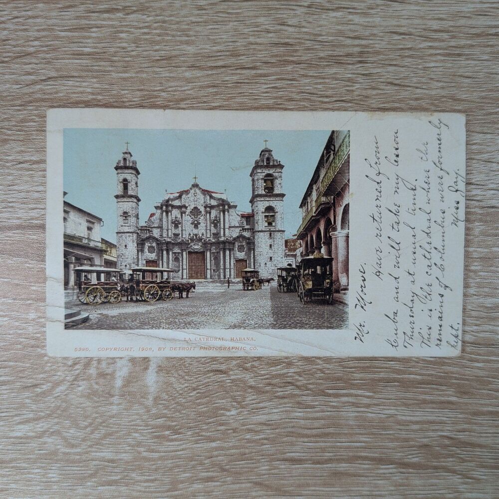 Vintage 1900 Havana Cuba La Catedral Postcard Detroit Photographic Co Used